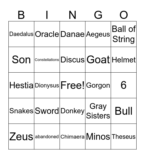 Mythology Bingo (1st Quiz) Bingo Card