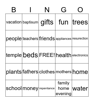 count your blessings Bingo Card
