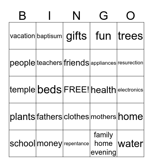 count your blessings Bingo Card
