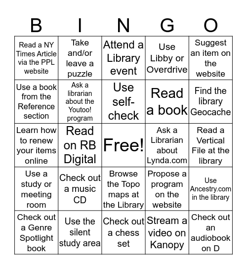 Adult Summer Reading Program  Bingo Card