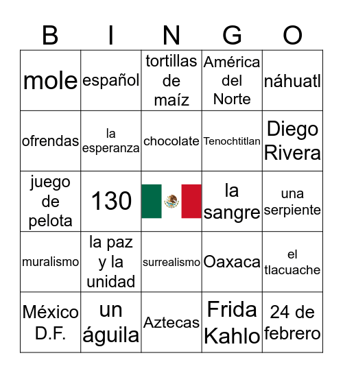 La cultura mexicana Bingo Card