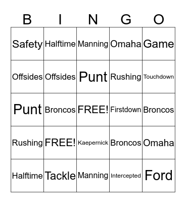 SUPER BOWL 2014 Bingo Card