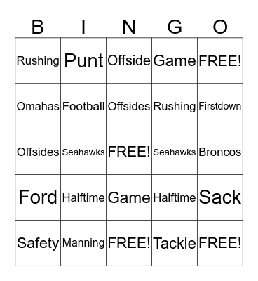 SUPER BOWL 2014 Bingo Card