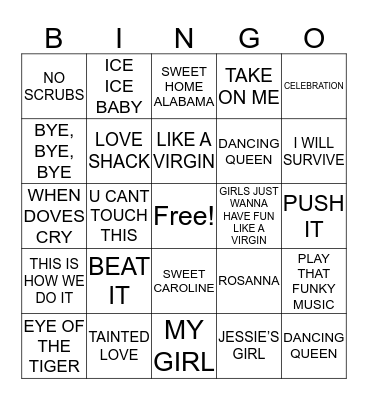 Musical Bingo Card
