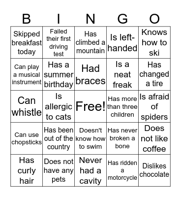 Getting to Know You BINGO Card