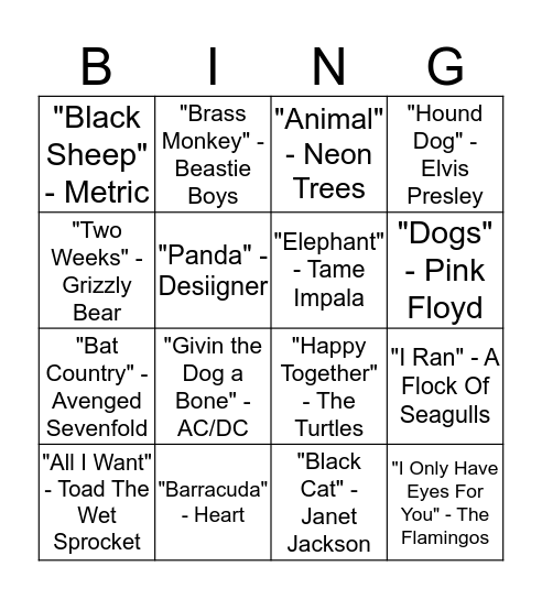 Animals Round 1 Bingo Card