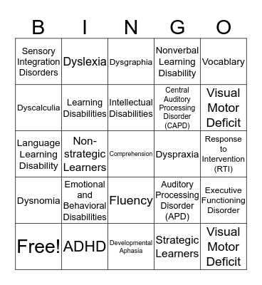 SPED 6238 Bingo Card