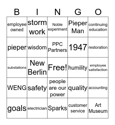 Pieper & MP Systems  Bingo Card