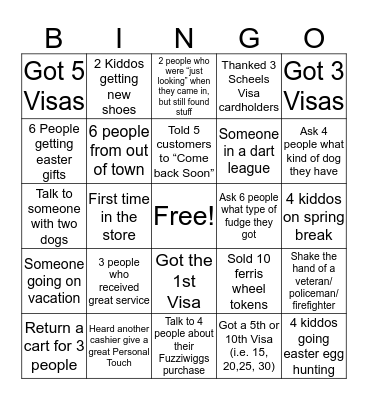 Cashier April BINGO Card