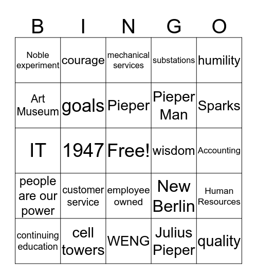 Pieper & MP Systems  Bingo Card