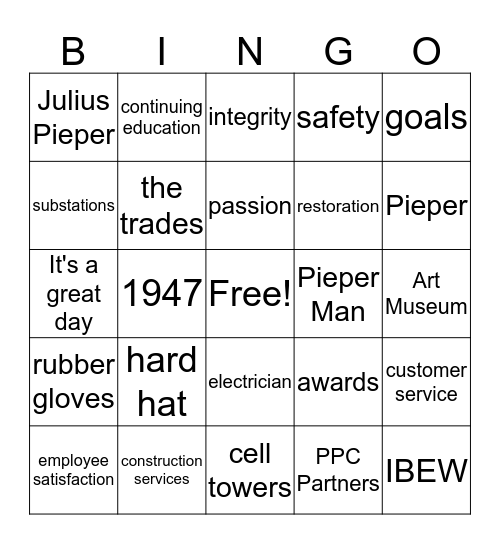 Pieper & MP Systems  Bingo Card