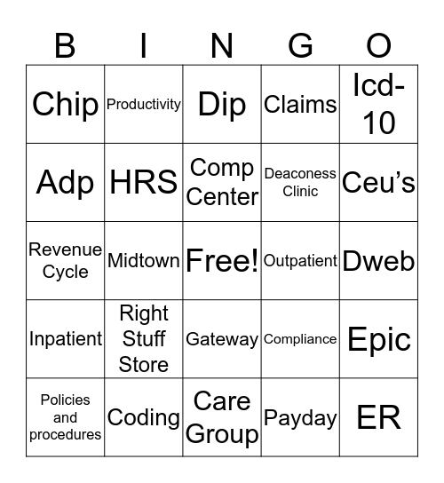 Deaconess Fun Day Bingo Card