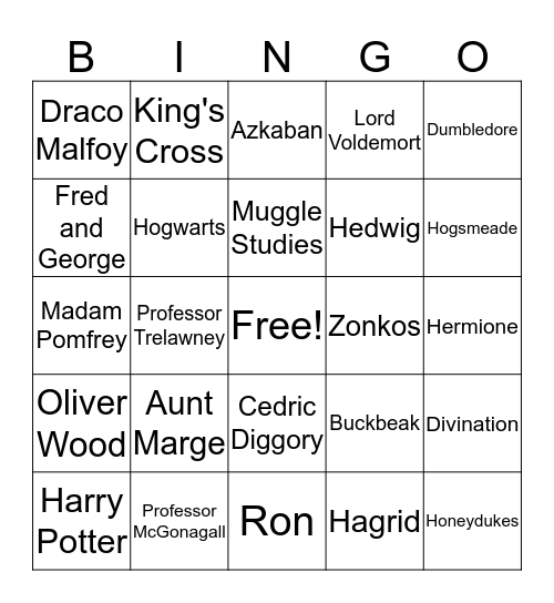 Prisoner of Azkaban Bingo Card