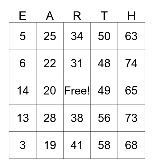 CBRE Earth Day Bingo Card