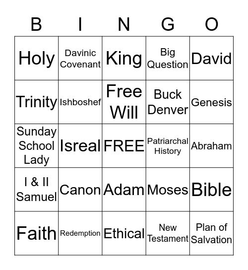 What's In the Bible Bingo Card