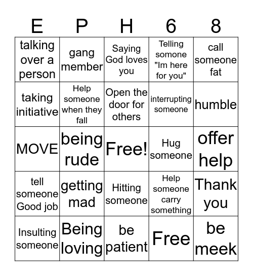 Be nice !  Bingo Card