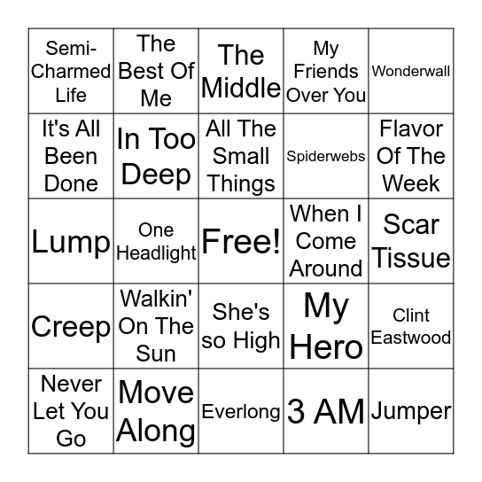 90s/2000s Alternative  Bingo Card