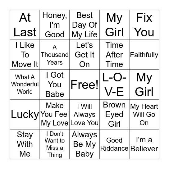 Songs that Make You Feel Bingo Card