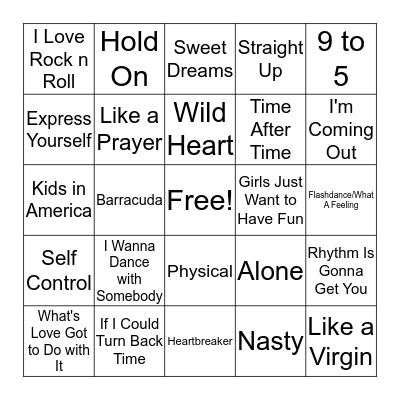 Ladies From The 80s Bingo Card