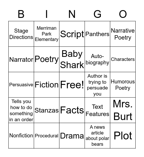 Genre Bingo Card