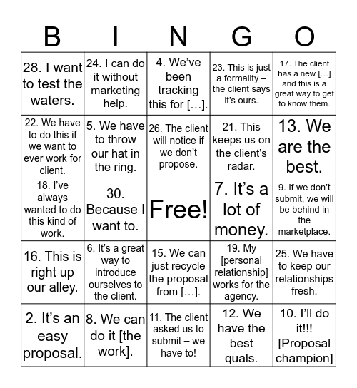 Proposal BINGO! Bingo Card