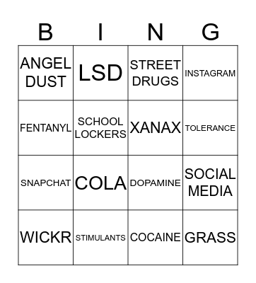 Substance Abuse and Street Drugs Bingo Card
