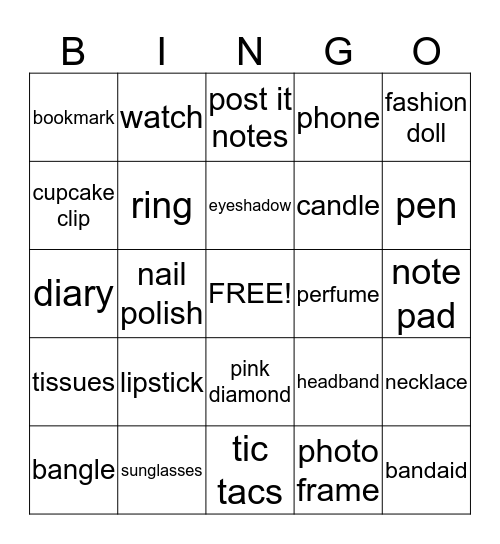 Fashion Bingo Card