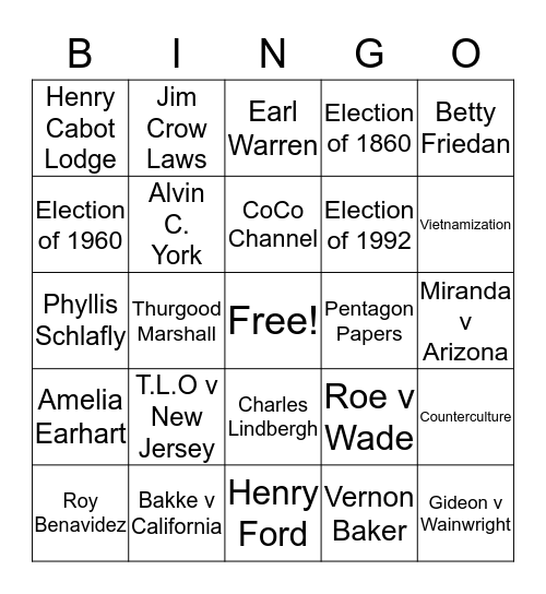 STAAR BINGO Card