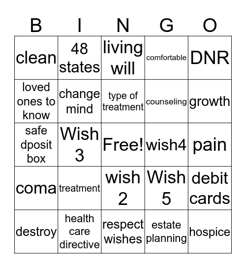 Five Wishes Bingo Card