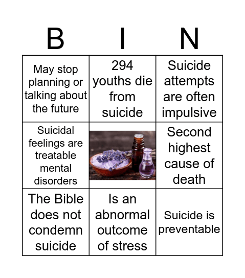Teen Suicide Bingo Card