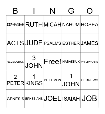 Bible Bingo Card