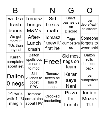 OHS States Bingo Card