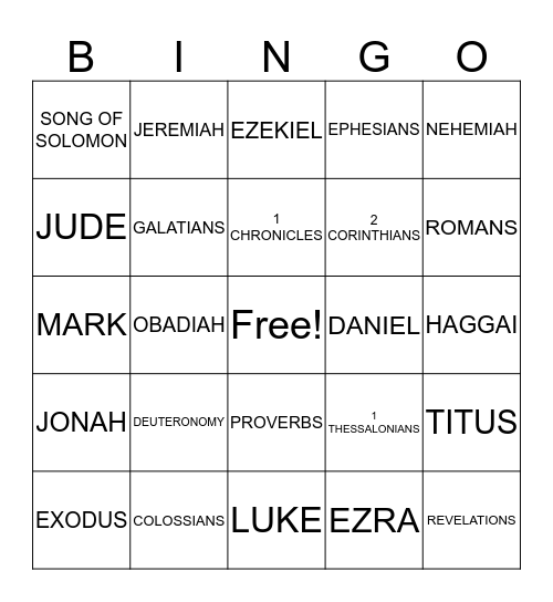 Bible Bingo Card