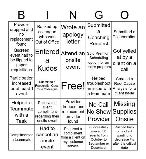 2019 Busy Season Bingo Card