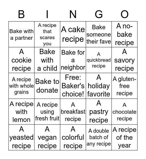 Baking BINGO! Bingo Card