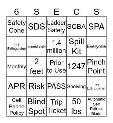 JACOBS SAFETY BINGO Card