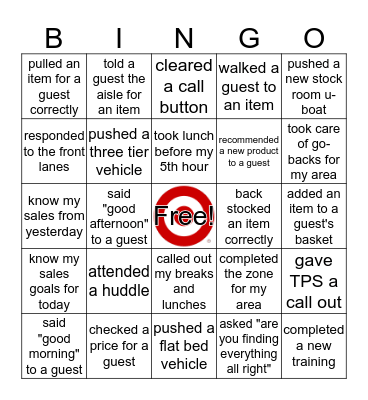 I'm gonna take myself to the Target store and shop til I can't no more Bingo Card