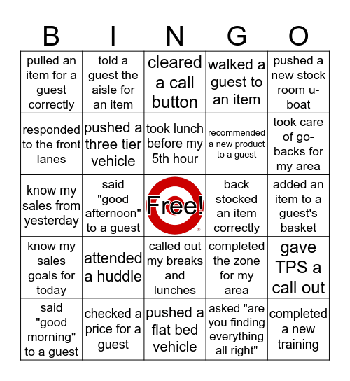 I'm gonna take myself to the Target store and shop til I can't no more Bingo Card