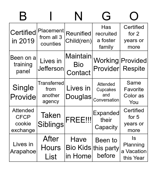 2019 CFCP Appreciation Party  Bingo Card