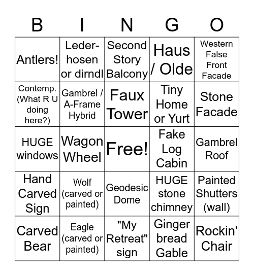 Mountain Town Bingo Card