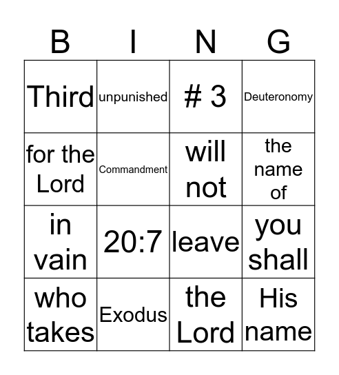 Commandment # 3  Bingo Card