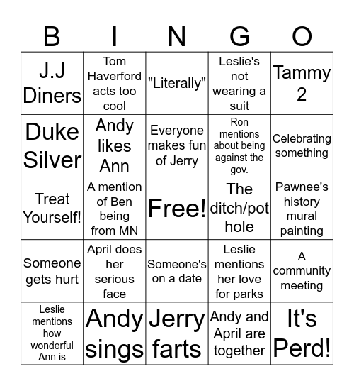 Parks and Recreation Bingo Card