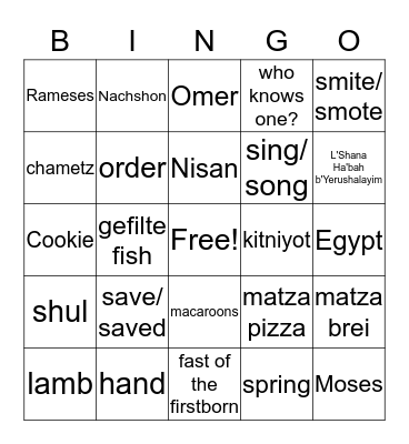 Seder Bingo Card