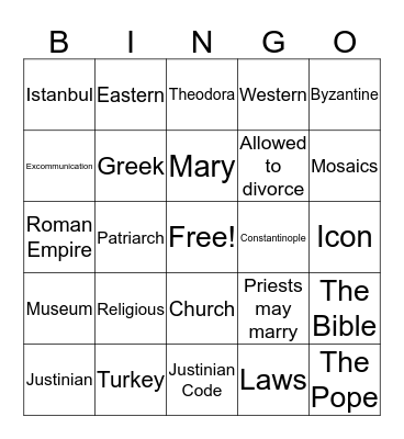 The Byzantine Empire Bingo Card