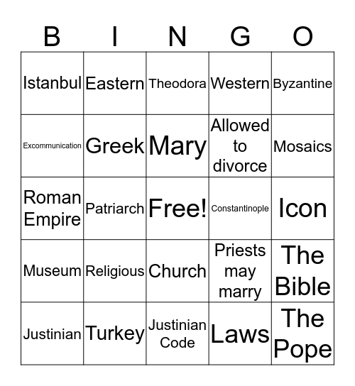 The Byzantine Empire Bingo Card