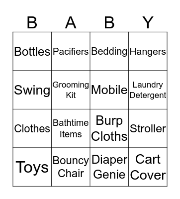 Baby Shower Gift Bingo Card