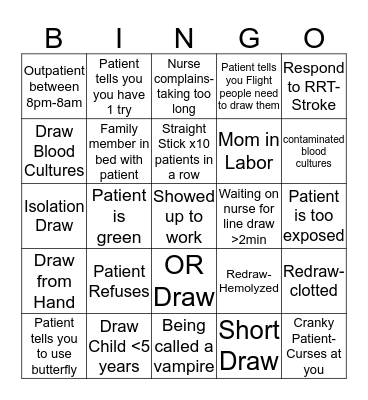 Phlebotomist Bingo Card