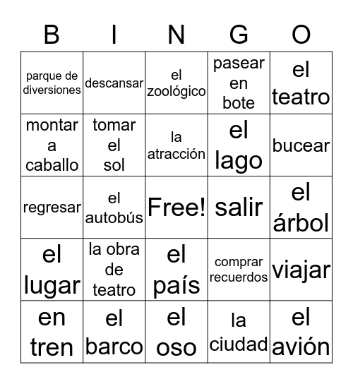 1.8a Vocabulario Bingo Card
