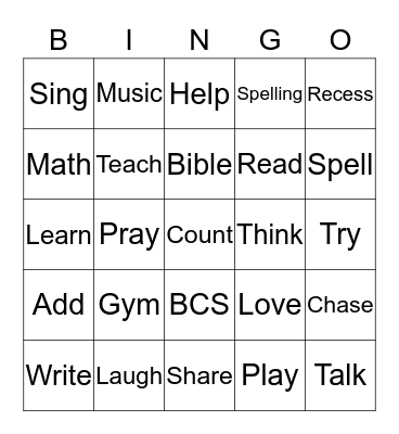 Miss Travis Bingo Card