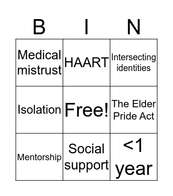 LGBTQ Older Adults Bingo Card